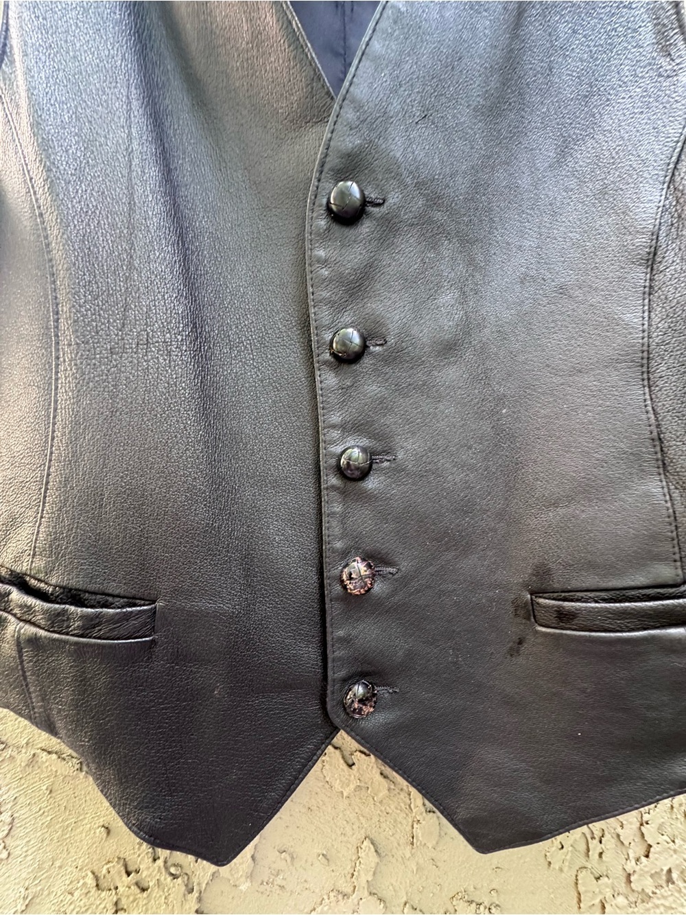 Adler Men’s Leather Vest Black Size 44/XL Vintage Biker Wester - Picture 3 of 11